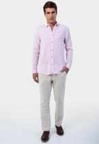 Camisa casual masculina manga longa comfort linen capri rosa