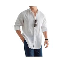 Camisa Casual Masculina plus Size Em Linho E Algodão, Manga Longa, Preta E Branca, Estilo Clássico E