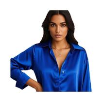 Camisa Casual Slim Fit De Cetim Multicolorida Para Mulheres, Elegante, Tendência Coreana Para