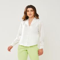 Camisa Cetim Manga Longa Off White Miss Joy 7288 Feminino