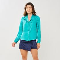 Camisa Cetim Manga Longa Verde Miss Joy 7288 Feminino