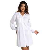 Camisa Chemise Feminina Camisão Manga Longa Com Botões Vestido Saída De Praia