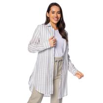 Camisa Chemise Feminina Milani Listrada em Algodão Verde/bra