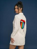 Camisa Chemise Feminina Viscolinho Premium Branca Estampa ArcoÍris Lgbtqia Camisão Maxi Pride Estilo Casual Urbano Verão Inverno Camisa Chemise Feminina Viscolinho Premium Branca Estampa ArcoÍris Lgbtqia Camisão Maxi Pride Estilo Casual Urbano Verão Inverno