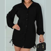 Camisa Chemise Manga Longa Feminina com Elastico na Cintura