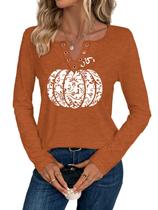 Camisa Chulianyouhuo Halloween Pumpkin com decote em V e manga comprida GG Camisa Chulianyouhuo Halloween Pumpkin com decote em V e manga comprida GG