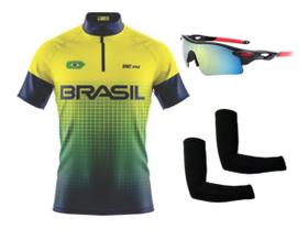 Camisa Ciclismo Bike MTB C/ Proteção UV + Óculos Esportivo Espelhado + Par de Manguitos