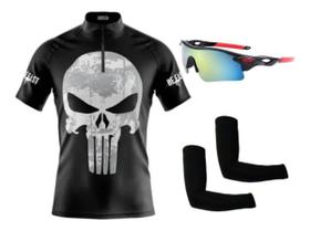 Camisa Ciclismo Bike MTB C/ Proteção UV + Óculos Esportivo Espelhado + Par de Manguitos - XFreedom