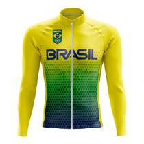 Camisa Ciclismo Brasil Manga Longa Zíper Full Fitness Dry Fit Decole -