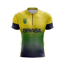 Camisa Ciclismo Brasil Ziper Manga Curta Bicicleta Exercícios Dry Fit Bike Fitness Mtb