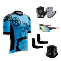 Camisa Ciclismo C/ Proteção UV + Luvas Ciclismo + Óculos Esportivo + Manguito + Bandana - XFreedom