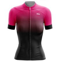 Camisa Ciclismo Feminina Abstract Rosa Preta FPU50+ Babylook