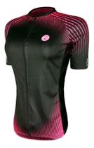 Camisa Ciclismo Feminina Barbedo 3 Bolsos Rosa Preto Zíper Inteiro MTB Speed