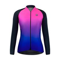 Camisa Ciclismo Feminina Free Force Manga Longa Peluciada Gradient