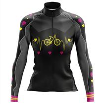 Camisa ciclismo feminina manga longa bike coração dry fit UV+50