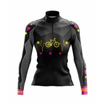Camisa ciclismo feminina manga longa bike coração dry fit UV+50