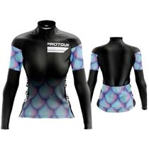 camisa ciclismo feminino manga longa Pro Tour Sereia Dry Fit UV 50+ Com Bolsos
