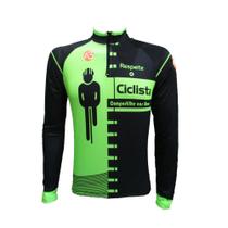 Camisa ciclismo fit respeite o ciclista verde manga longa