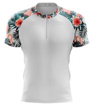 Camisa Ciclismo Floral Flamingo Curta Branca Bike Mtb Camisa Ciclismo Floral Flamingo Curta Branca Bike Mtb
