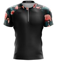 Camisa Ciclismo Floral Flamingo Curta Preta Dry Fit Bike Mtb Camisa Ciclismo Floral Flamingo Curta Preta Dry Fit Bike Mtb