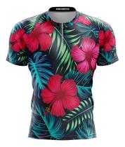 Camisa Ciclismo Floral Tropical Curta Dry Fit Bike Mtb