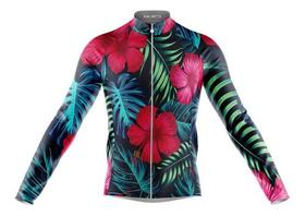 Camisa Ciclismo Floral Tropical Longa Full Ziper Bike Mtb