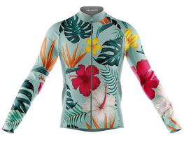 Camisa Ciclismo Folhas Tropicais Longa Full Ziper Bike Mtb