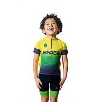 Camisa Ciclismo Manga Curta Brasil Infantil Bike Uv Mtb