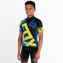 Camisa Ciclismo Manga Curta Fox Azul Infantil Bike Uv Mtb Camisa Ciclismo Manga Curta Fox Azul Infantil Bike Uv Mtb