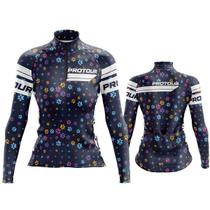 camisa ciclismo manga longa feminina Pro Tour Patinhas Dry Fit UV 50+ Com Bolsos