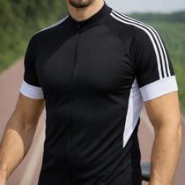 Camisa Ciclismo Masculina Dry UV 30+ MTB Bike Zíper Bolsos Cor:Preto/BrancoTamanho:PGenero:Masculino