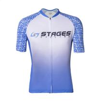 Camisa Ciclismo Masculina M Zíper Bolso Traseiro Azul e Branco Corrida Treino Academia Musculação UV50+ Atrio VB042