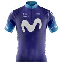 Camisa Ciclismo Masculina Movistar Azul Com Bolsos Uv 50+