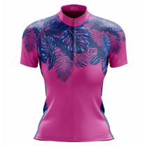 Camisa Ciclismo Mountain Bike Feminina Folhas Rosa - Pro Tour