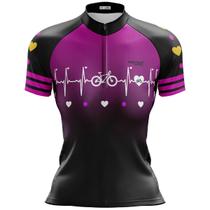 Camisa Ciclismo Mountain Bike Feminina Pro Tour Bike Coração Rosa Com Bolsos