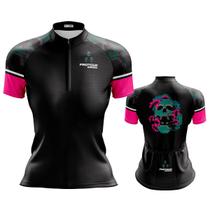 Camisa Ciclismo Mountain Bike Feminina Pro Tour Caveira Tecido Dry Fit Proteção UV 50 Com Bolsos