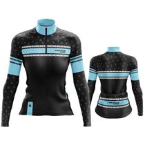 Camisa Ciclismo Mountain bike Feminina Pro Tour Elos Pretos dry fit proteção uv+50