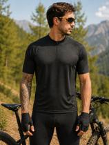 Camisa Ciclismo Preta Lisa Sem Estampa Coleção Solid Dry Fit Proteção UV Toque Geladinho Zíper Fitness Bike Camisa Ciclismo Preta Lisa Sem Estampa Coleção Solid Dry Fit Proteção UV Toque Geladinho Zíper Fitness Bike