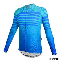 Camisa Ciclismo Slim Unissex Manga Longa Animali Azul