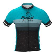 Camisa Ciclista Tour Pedal Só Delas Feminina Azul-Listras
