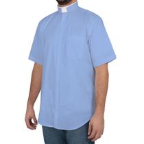 Camisa Clerical Romana Manga Curta Azul Claro - Passa Fácil