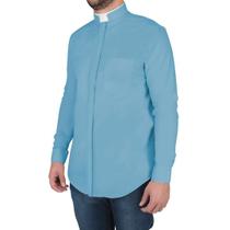 Camisa Clerical Romana Manga Longa Azul Claro - Algodão