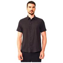 Camisa Colcci Preta Relax Em Linho Com Manga Curta