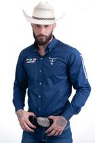 Camisa Competicao Masculina Manga Longa Texas Farm - Cp007 - Azul Marinho/ Bege