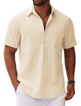 Camisa De Linho Masculina COOFANDY - Manga Curta Cáqui, Tamanho GG