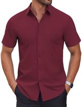 Camisa COOFANDY Business para homens sem rugas, vinho tinto