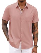 Camisa COOFANDY com botões e manga curta com bolso Misty Rose
