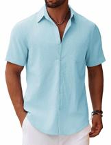 Camisa COOFANDY com botões, manga curta, casual, azul claro