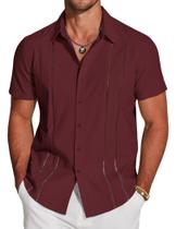 Camisa COOFANDY Cuban Guayabera de manga curta vinho tinto