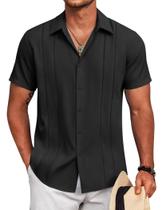Camisa COOFANDY Cuban Guayabera preta de manga curta